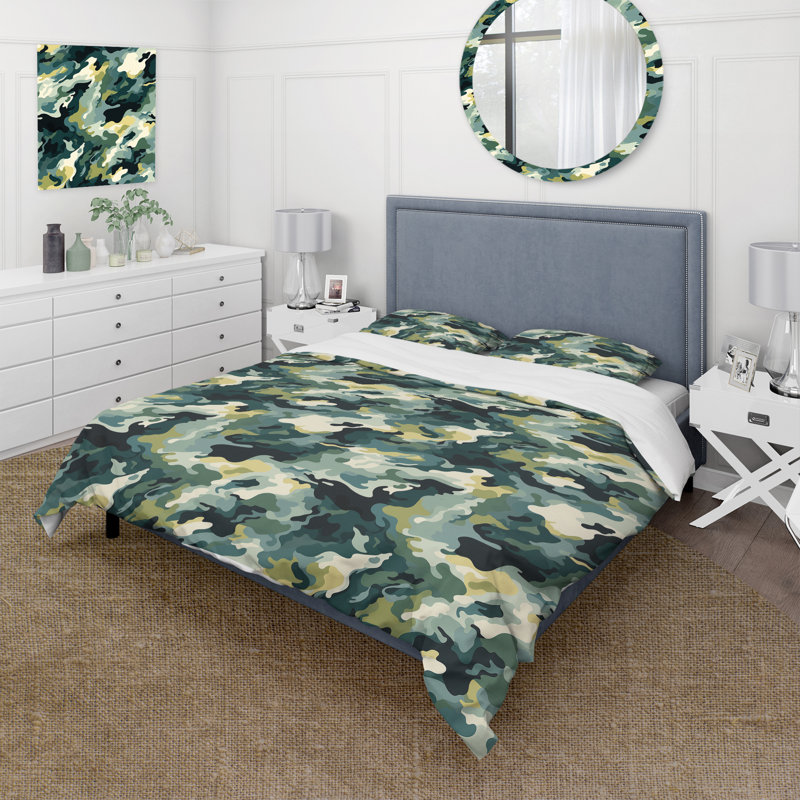 Ensemble de housse de couette vert et blanc Urban Camouflage, Housse de couette pour très grand lit et 2 très