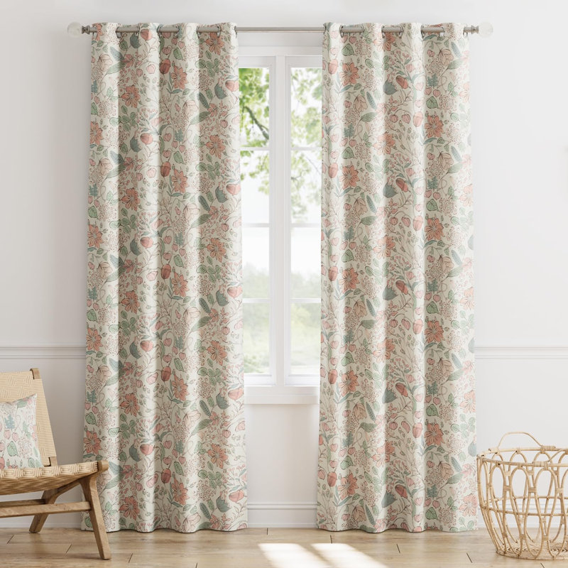 Blackout Kids Curtains Floral Curtains for Girl Room Grommet Top Curtain Pair, 52" W x 63" L, Pink