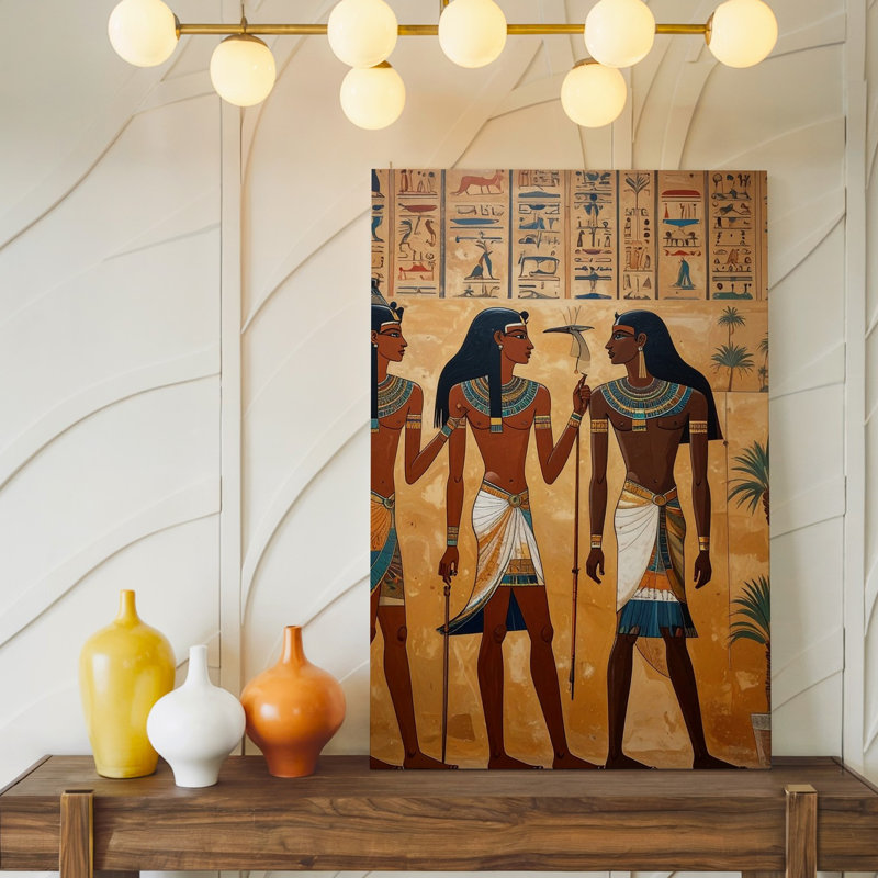 Toile, art mural Thot et prêtres égyptiens Papyrus, toile, rituel et communication sacrée, H 30 po x l 30 po