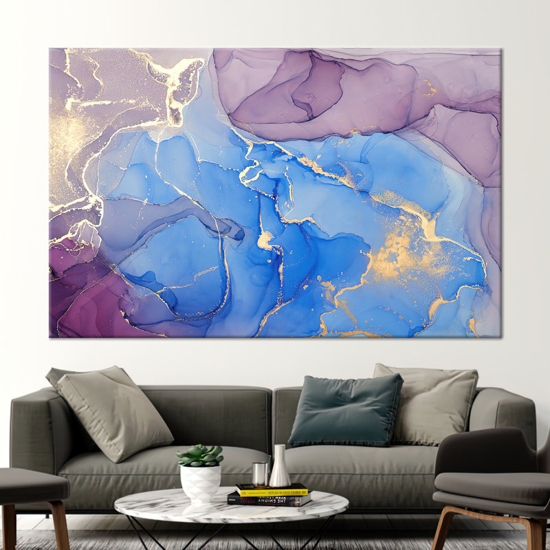 Luxury Abstract Alcohol Ink Art - Marble Canvas Wall Decor in Tones, 50 cm H x 70 cm W, Does Not Apply, Wrapped Canvas