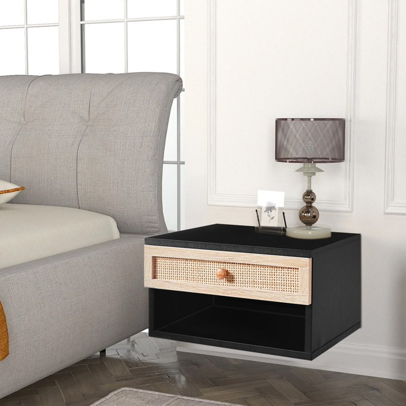 Amauris 40cm W Bedside Table, Black/Brown