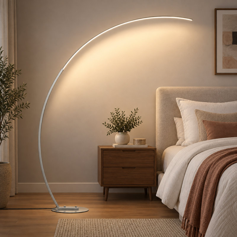 Lampe sur pied arquée à trois couleurs changeantes de 70 pouces, Silver