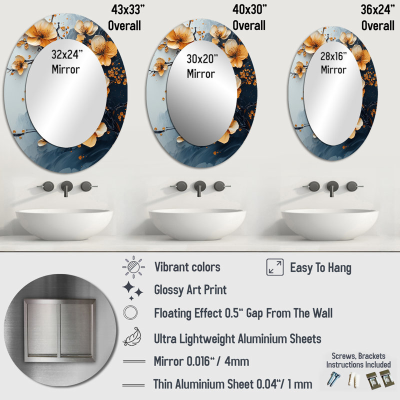 Miroir mural orange traditionnel, 36 po x 24 po