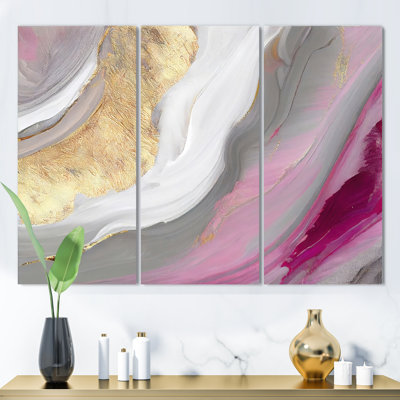 Rose et or marbré abstrait VI - ensemble d'art mural moderne sur toile