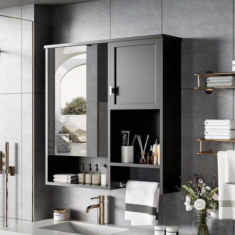 Modern Wall Mounted Bathroom Medicine Cabinet with Adjustable Shelves, High-Definition Mirror, and Towel Bar for Space-Saving Storage