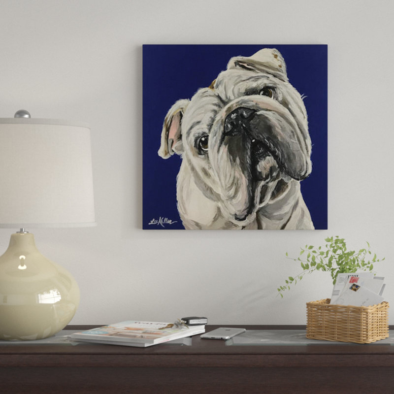 « english bouledogue on blue » par hippie hound studios, impression sur toile tendue, H 12 po x l 12 po x P 1,5 po