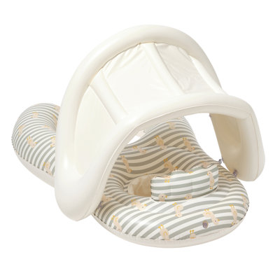 Sunnylife: siège pour bébé flottant ensemble - rayure de canard sauge - aide-soignant gonflable côte à côte et chambre de bébé, auvent-appui-tête, eau de piscine, 1 à 2 ans