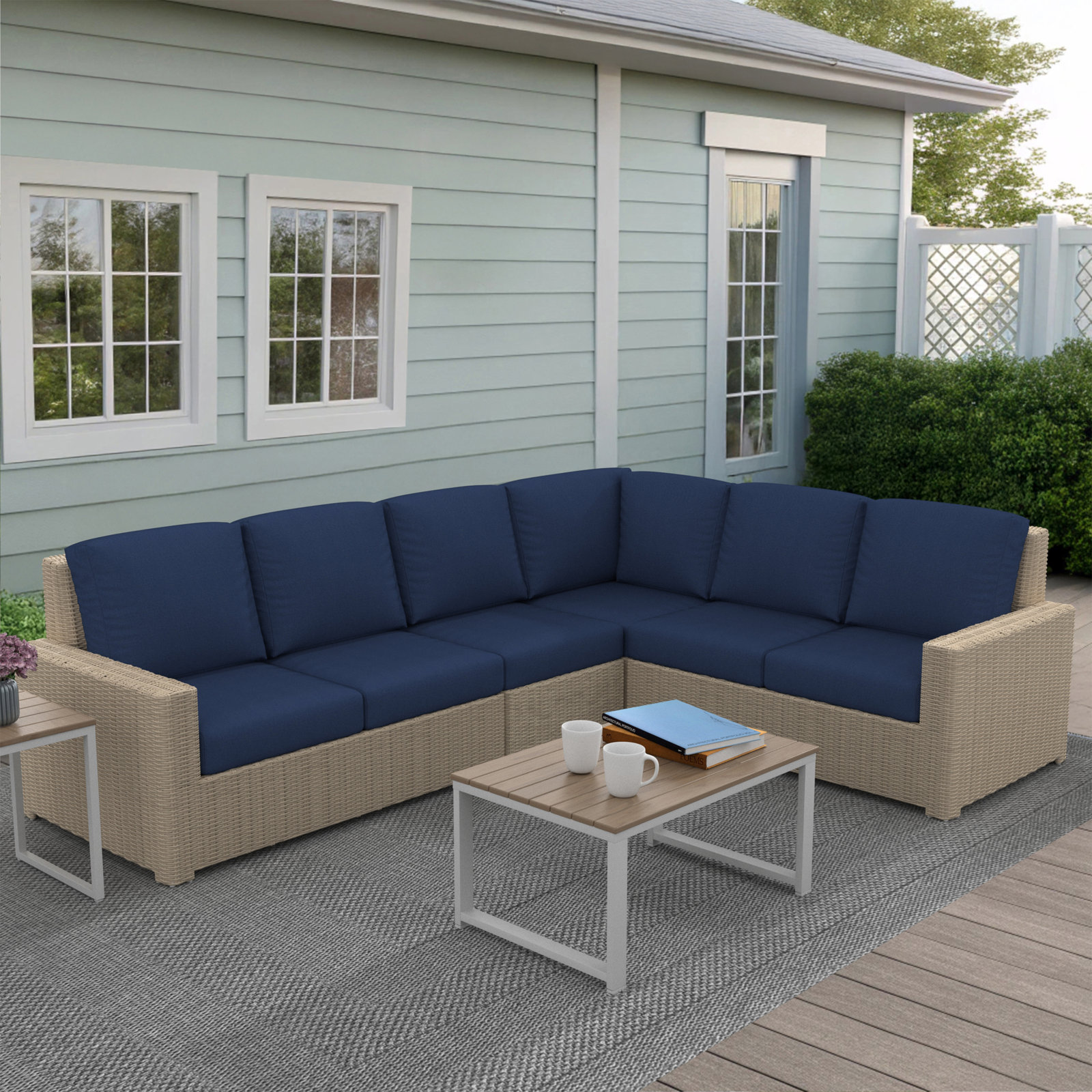 Henri 116" Sunbrella® Patio Sectional Set, Sunbrella Canvas Navy