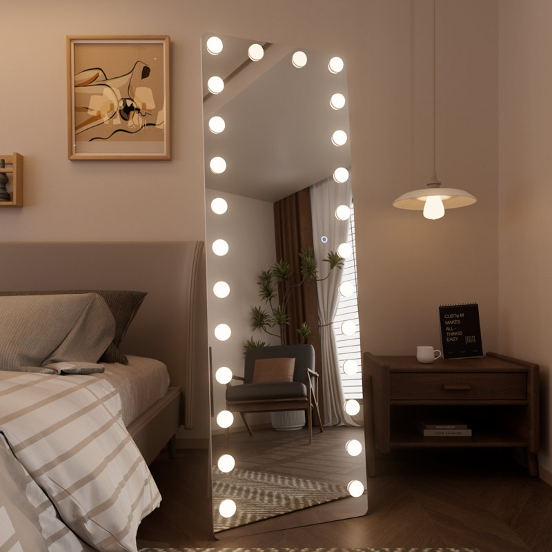 Miroir pleine grandeur Hollywood, 22 ampoules à intensité variable et commande tactile intelligente 3 couleurs, 64 po x 21 po