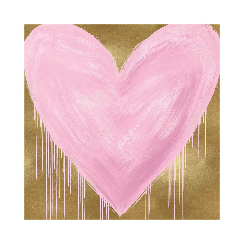 Big Hearted Pink On Gold by Lindsay Rodgers - Wrapped Canvas Print, 66.04 cm H x 66.04 cm W x 1.91 cm D