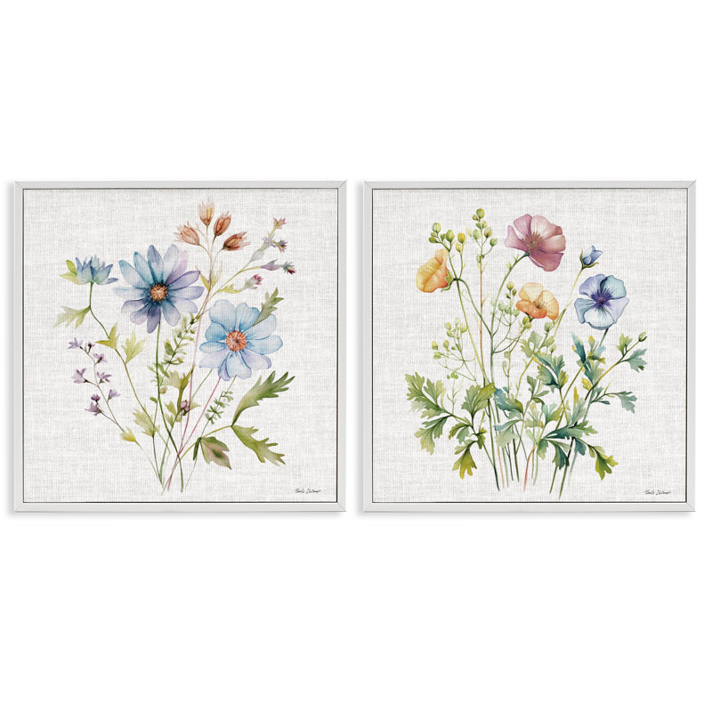 Ensemble de 2 giclées encadrées Wild Flower Botanical Bundles, par Nicole DeCamp, H 12 po x l 12 po