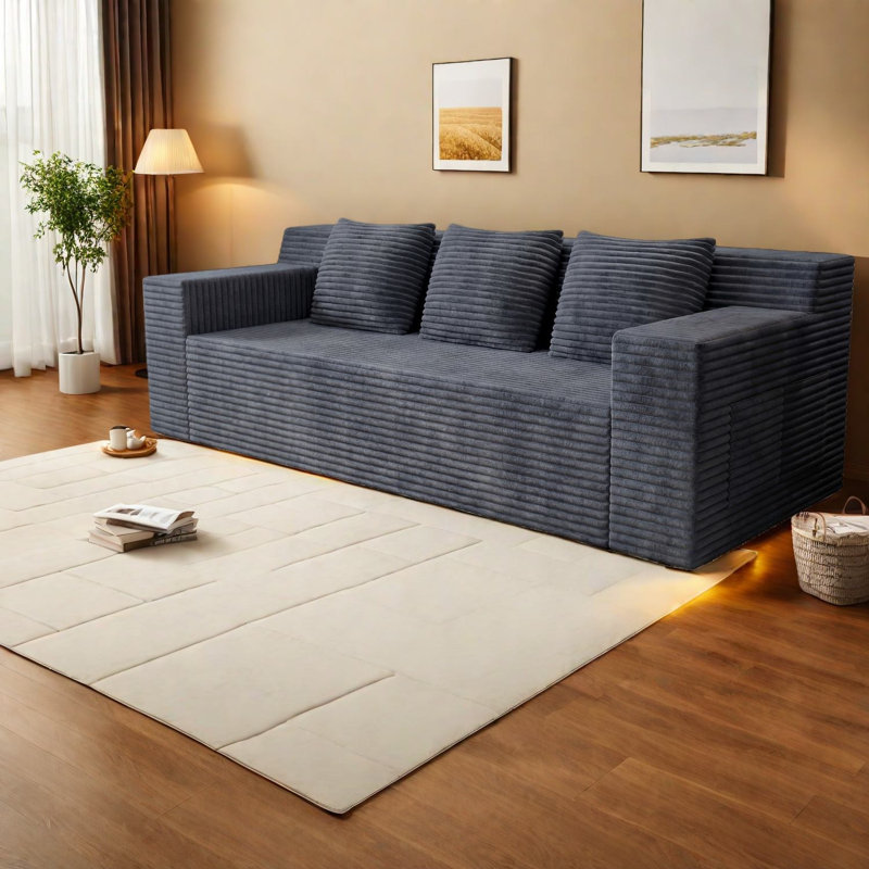 Canapés modernes en velours côtelé, canapé compact sans assemblage de 71 po pour la maison, gris foncé