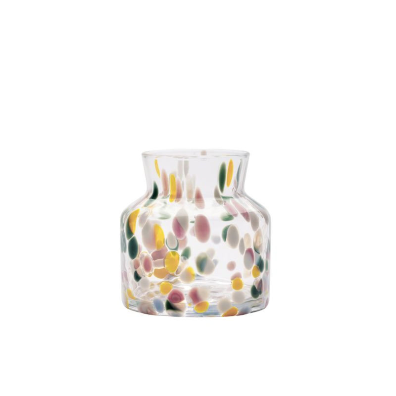 Meadow Glass Table Vase, 4.5" H x 4.3" W x 4.3" D, White/Pink/Yellow/Green