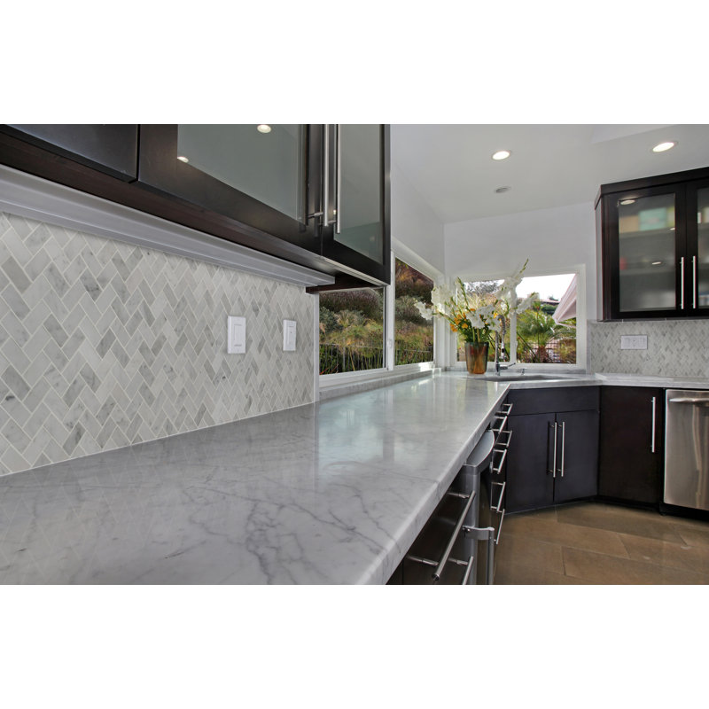 Carrara White Herringbone 12 in. x 12 in. Honed Marble Mosaic Floor and Wall Tile