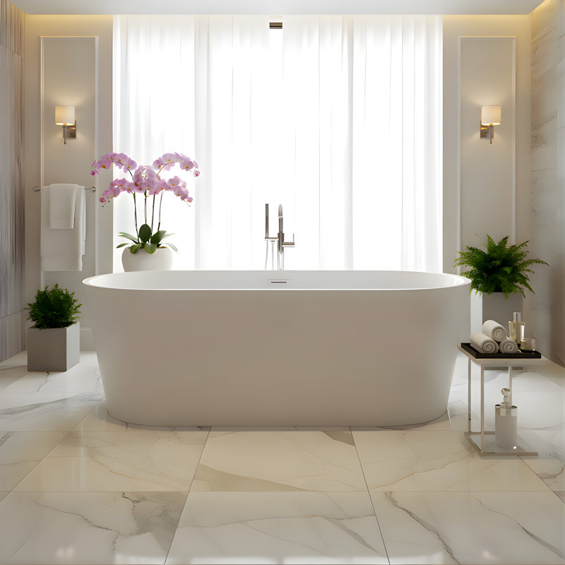 67" x 32" Freestanding Soaking Acrylic Bathtub, Pure White