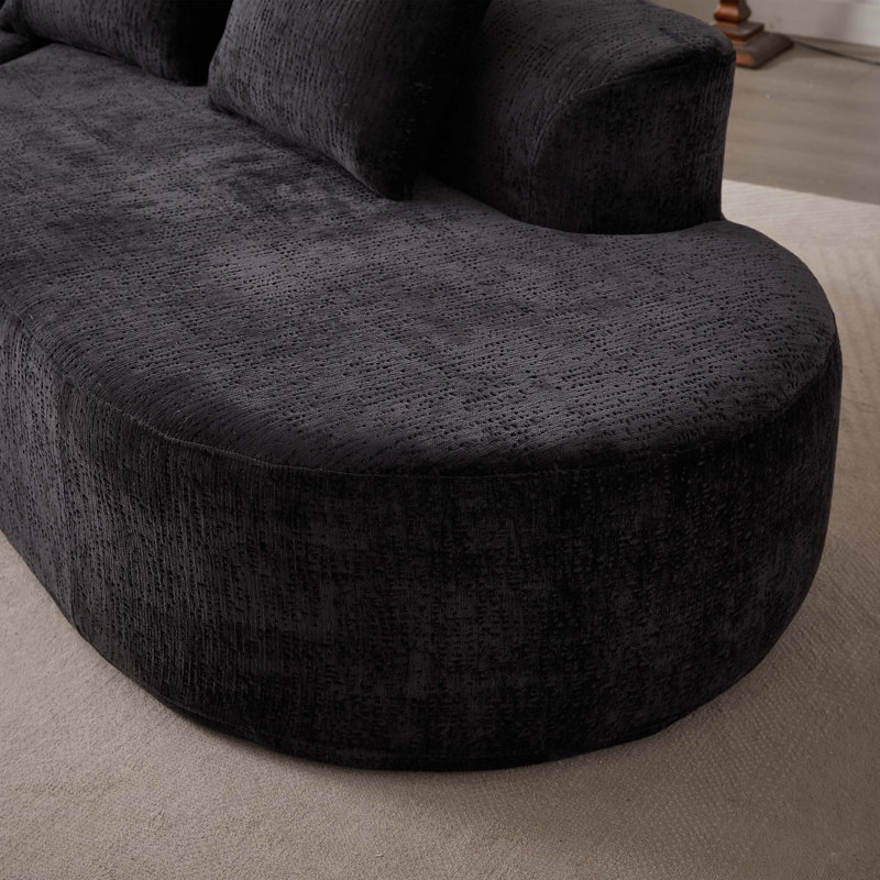 Canapé modulaire incurvé moderne en chenille avec 4 coussins décoratifs Boneless, Face à la droite, Noir