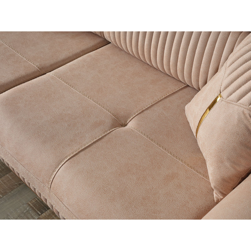 Xyti Modern Fabric Loveseat With Rounded Arms And Wood Legs, Beige