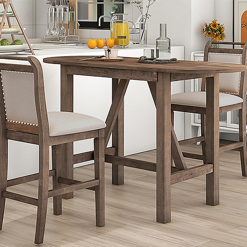 3-Piece Counter Height Drop Leaf Dining Table Set With 2 Upholstered Dining Chairs