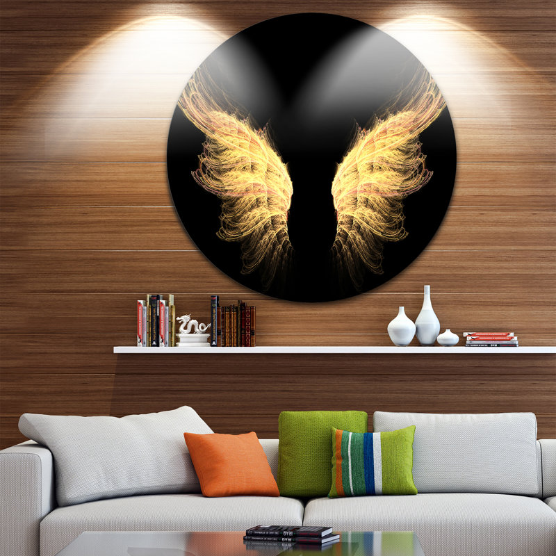« hell gold ailes », impression sur métal, H 38 po x l 38 po x P 1 po