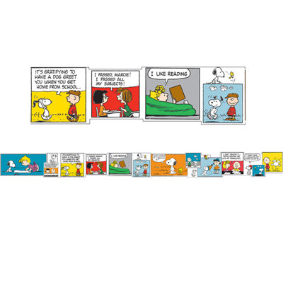 Eureka Peanuts Comic Blocks Extra Wide Die Cut Deco Trim, 37 Feet Per Pack, 3 Packs
