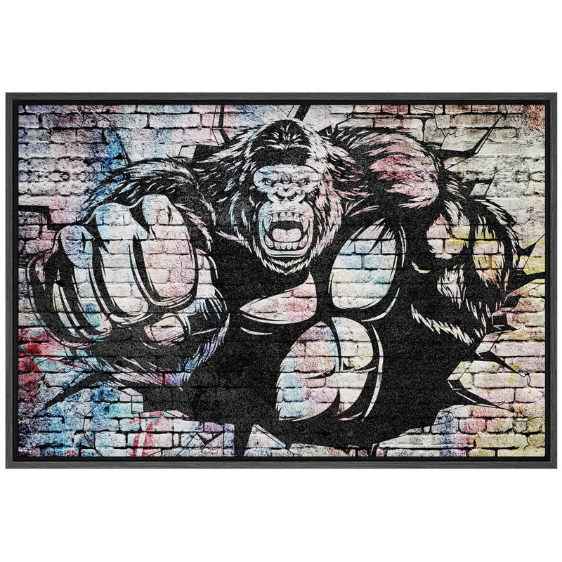 «Black and White Gorilla Punching Graffiti & Street Art Pop Art Modern Urban Multicolor», impression sur toile