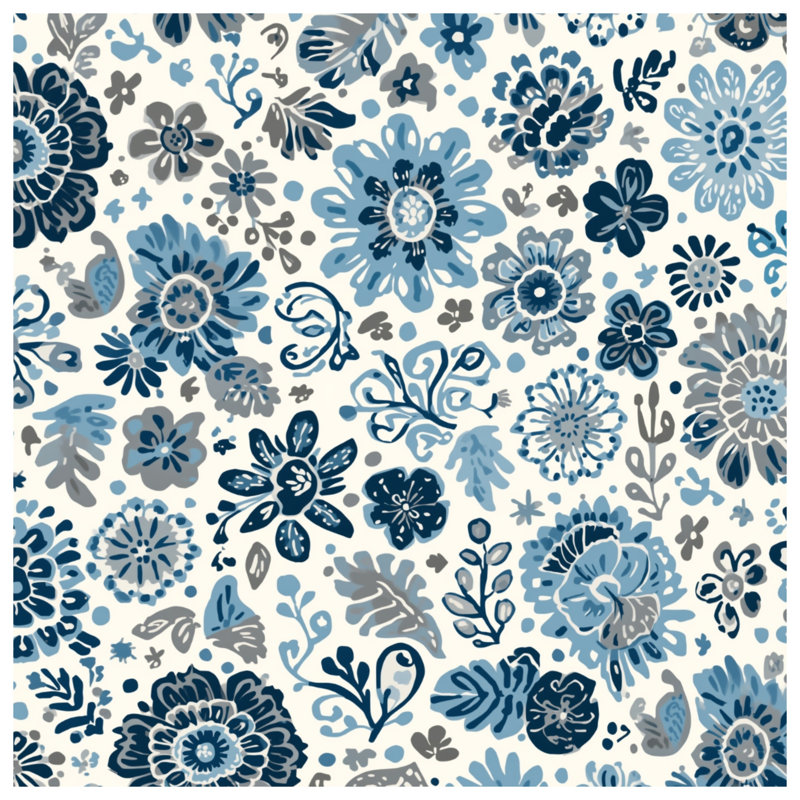 Rideaux de fenêtre à motif floral bleu gris, 50" x 80" - 1 Panel, Transparent