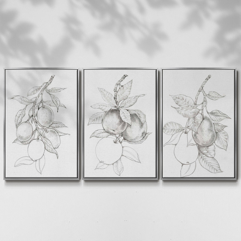 Ensemble de 3 pièces encadrées sur toile FruitBearing Branch I, H 27 po x l 54 po, Argent