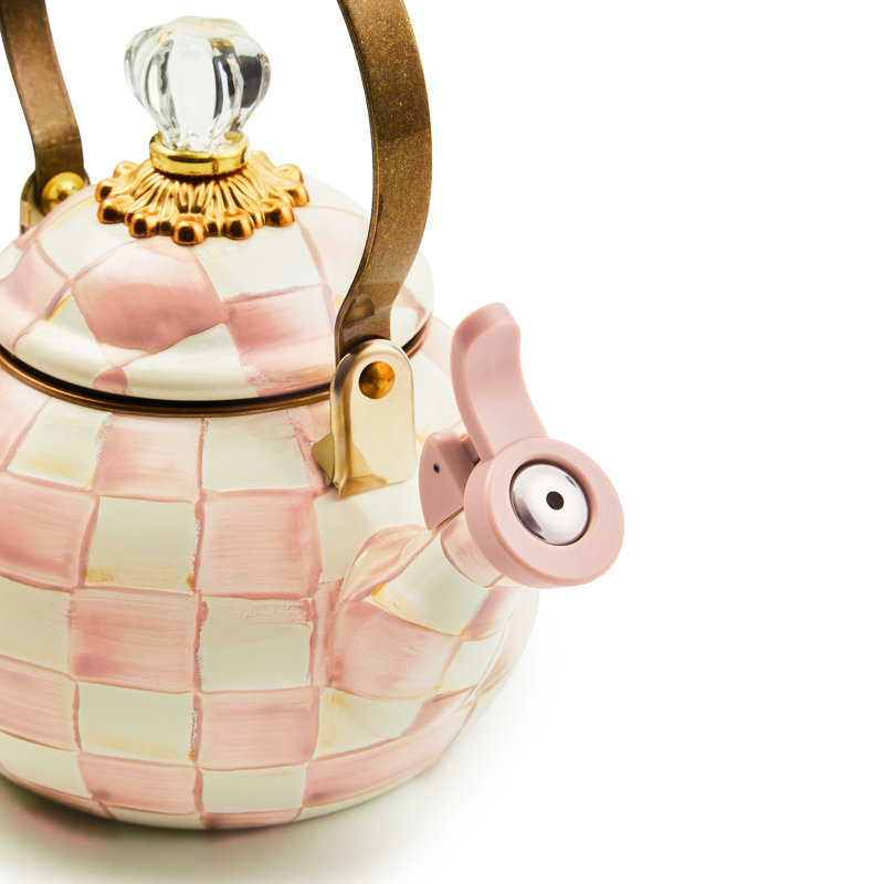 Rosy Check Whistling Tea Kettle, Pink/White
