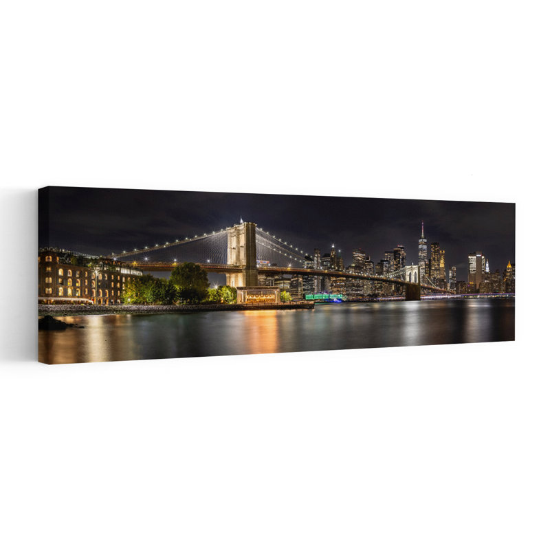 Brooklyn Bridge Night Lights by Melanie Viola - Wrapped Canvas Panoramic Print, 40.64 cm H x 121.92 cm W