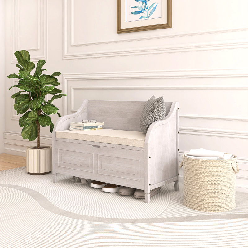 42 In. W X 18 In. D Solid Wood Entryway Multifunctional Storage Bench With Safety Hinge, Beige