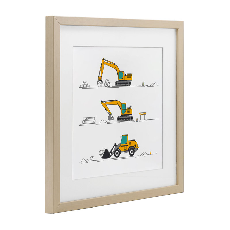 Construction Digs Machine Framed Print Under Glass, design by Creative Studio, 13" H x 13" W, Harvest Pine Frame