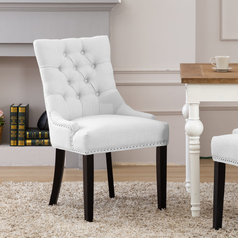 Chaise parsons capitonnée en bois massif et rembourrée en lin, Gris clair