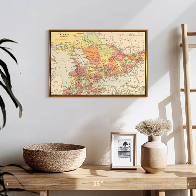 Carte de Ontario, 19 po x 13 po, Cadre flottant doré