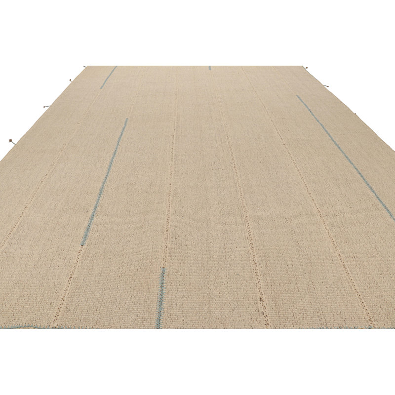 Rug & Kilim’S Oversized Kilim In Beige Textural Stripes And Blue Accents