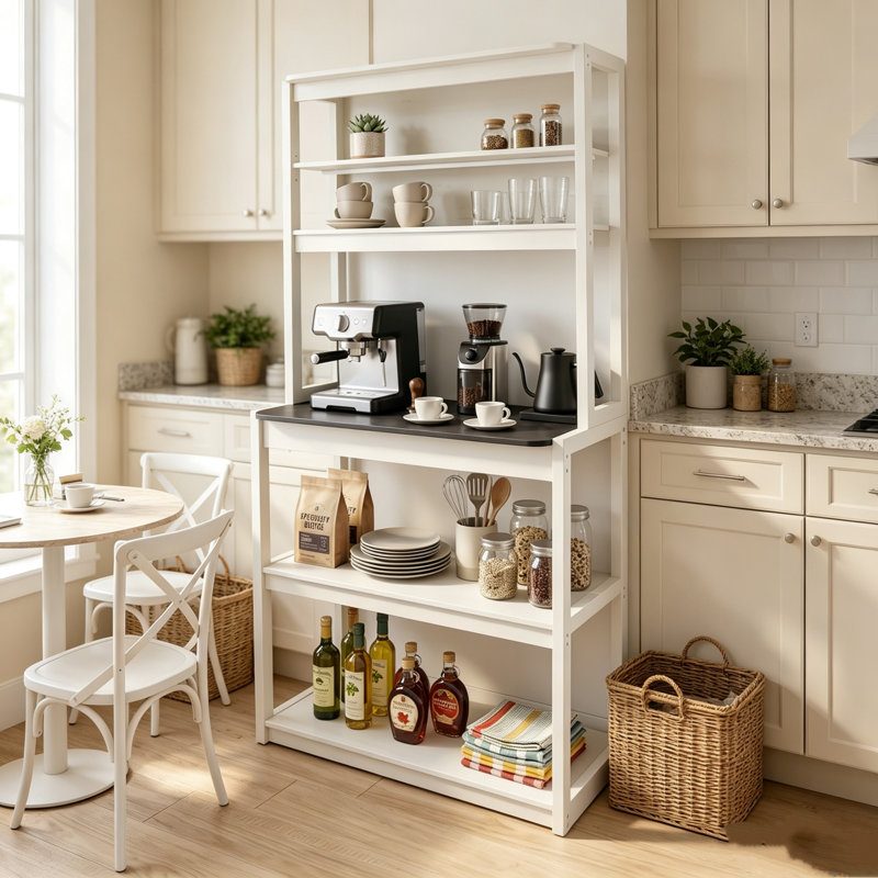 Étagère à pâtisserie à 5 niveaux avec tablettes de rangement pour cuisine, coin café, support pour micro-ondes, noir, Noir