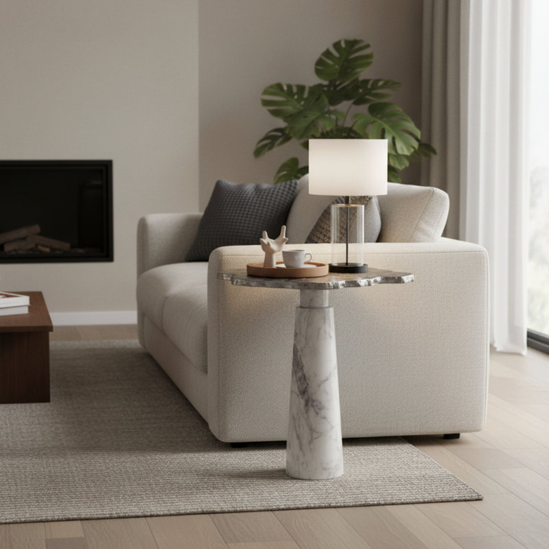 Poste Marble Column End Table