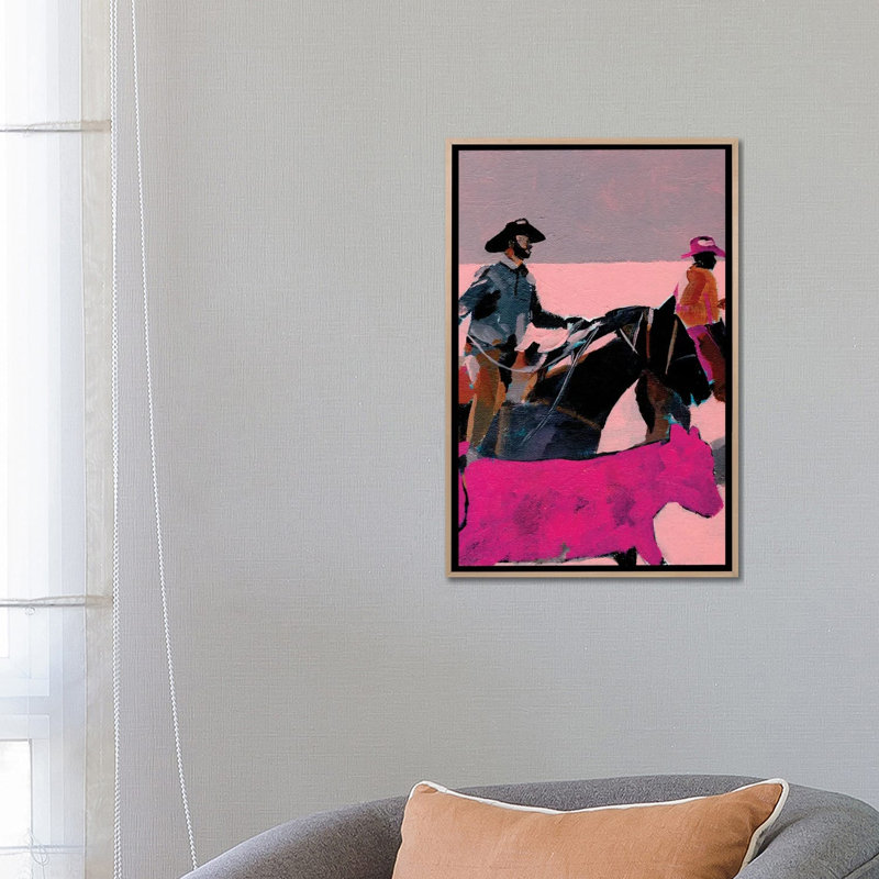 Vaches roses - reproduction d'art murale - toile encadrée, 26 po x 18 po, Toile avec cadre, Beige