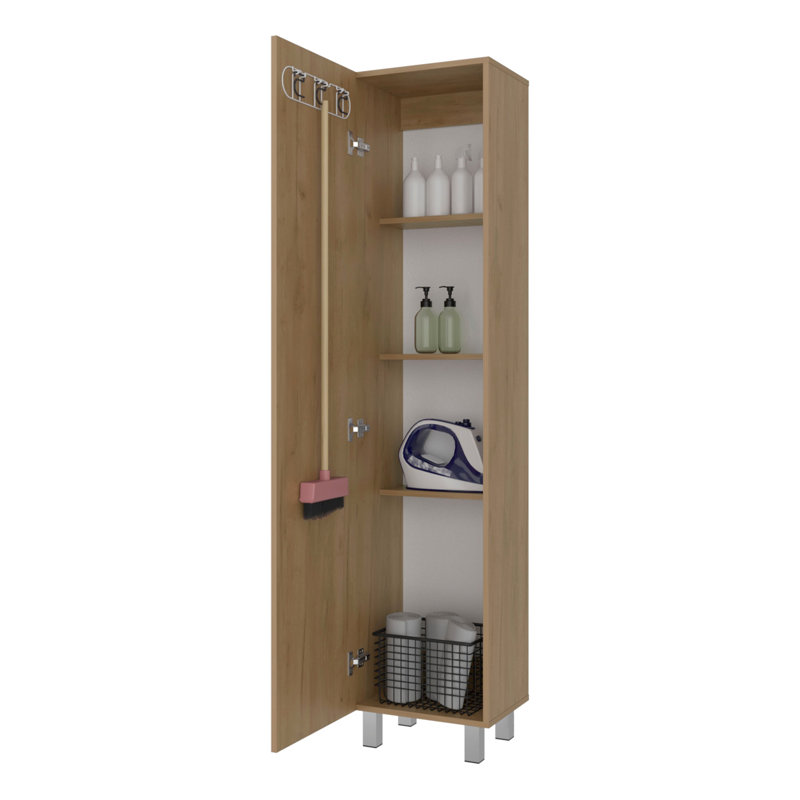 Armoire de buanderie autoportante en chêne naturel avec tablettes fixes, 70,9 pouces de hauteur, 15,7 de largeur, convient à la salle de bain, étagères de rangement minces de style moderne et espaces utilitaires compacts, profondeur 12,2 po, idéale