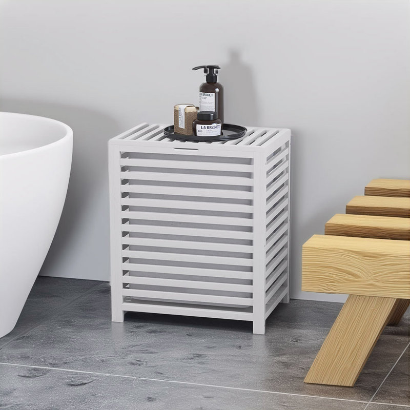 Panier à linge en bambou avec couvercle, Blanc