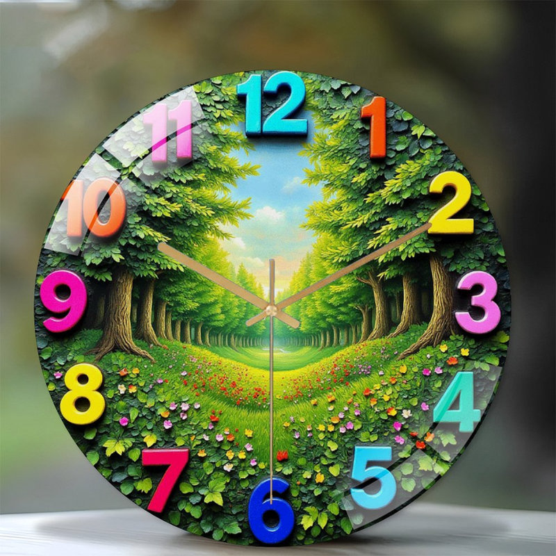 Horloge murale colorée avec une magnifique conception de paysage naturel - horloge murale moderne en verre 12 po