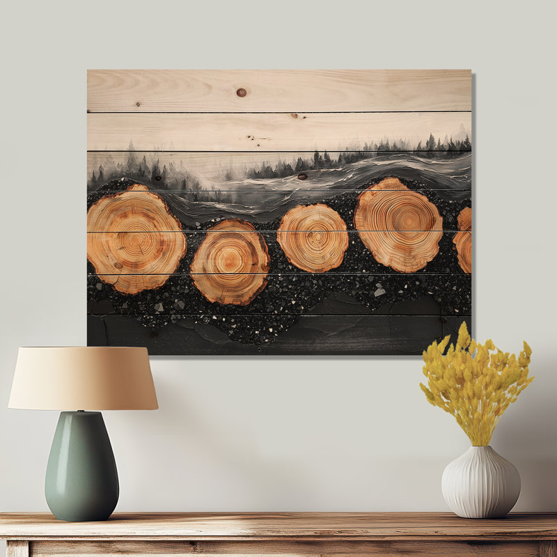 Onyx Dark Crystal Lake Into The Pine Forest II - Lake Wood Wall Decor - On Natural Pine Wood, 10" H x 20" W x 0.78" D