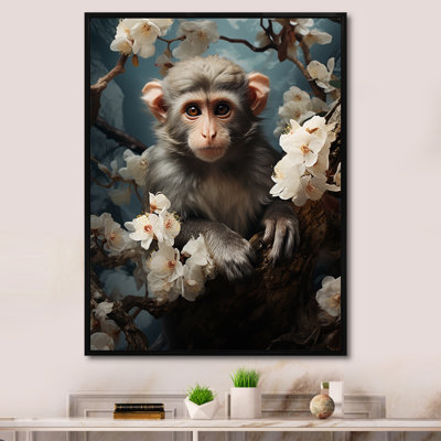 Palette de singe gris printemps floral - art mural singe