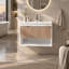 Base de meuble-lavabo flottant 30 po seulement, armoire murale moderne en MDF avec tiroir cannelé et tablette ouverte, blanc / chêne