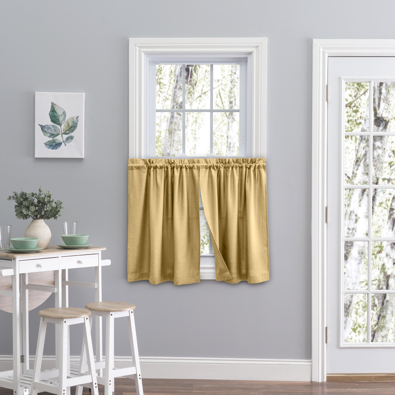 Lakeland Classic Tailored Cafe Curtain/Tier Pair in Light Filtering in Bold Colors and Various Sizes, 57" W x 36" L, Gold