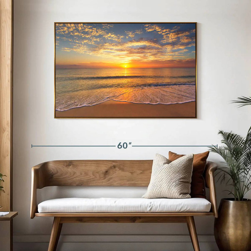 Vue apaisante sur l'océan, 46 po x 31 po, Cadre flottant doré