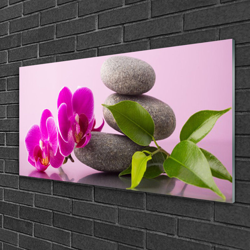 Floral Flower Stones - No Frame Print on Glass