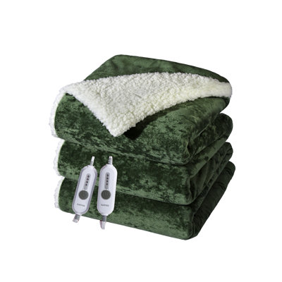 Couverture chauffante en velours et sherpa, couverture chauffante électrique à 4 niveaux de chaleur, arrêt automatique après 4 heures, protection contre la surchauffe, certifiée ETL et UL, lavable à la machine, idéale pour canapé, lit et bureau.