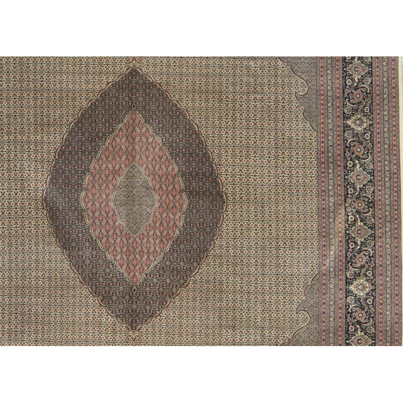 Tapis rose et gris de haute qualité noué à la main
