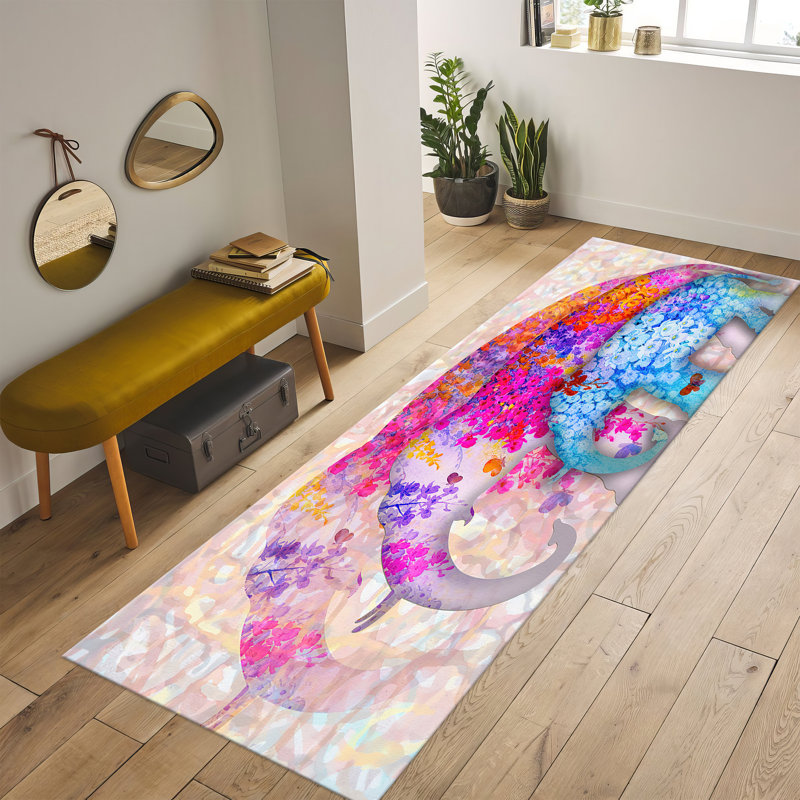Non-Woven Lightweight Printed Rug Featuring a Classic Floral Pattern in a Soft Pastel Palette Perfect for Adding an Elegant Touch to Any Interior Space
