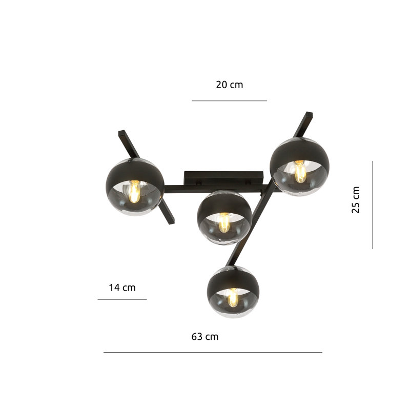 Riceboro Glass Flush Mount, 17cm H x 70cm W x 4cm D, Transparent/Black